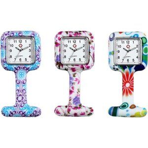 Silicone Nurse Watch, Vintage Floral Square Lapel Watch, Pin-on Brooch Fob Watch